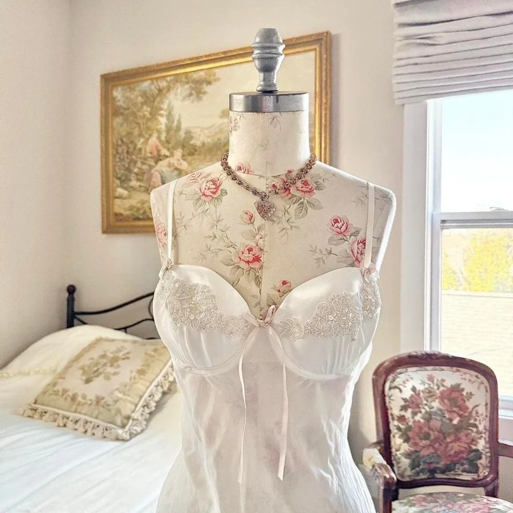 90s ivory lace trim slip dress Linea Donatella size medium‎